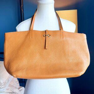 Salvatore Ferragamo Pebbled Leather Tan Bice Tote